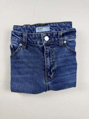 OAT New York High Rise Straight Leg Jeans 6/28 Medium Wash Raw Hem Stretch